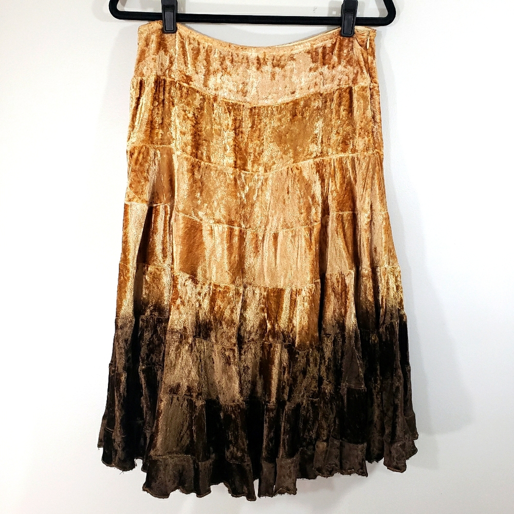 MARCIANO brown velvet A-line ombre long full skirt